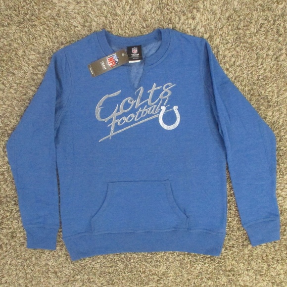 Indianapolis Colts Sweater Women's Large Royal‎ Blue NFL Split Crewneck Fleece - Picture 1 of 8